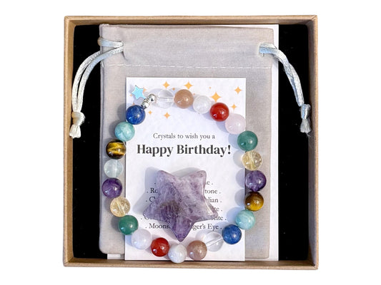 Personalised Happy Birthday Gift, Crystal Birthday Ideas For Her, Celebration Jewellery, Gemstone Birthday Bracelet, Letterbox Birthday Gift