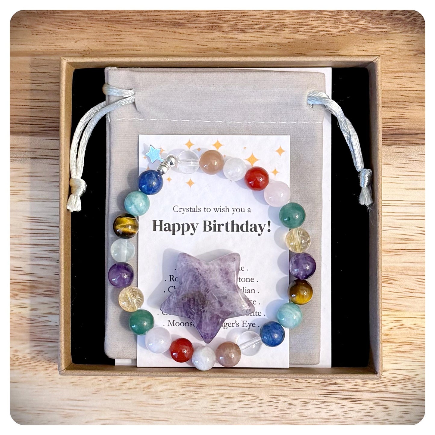 Personalised Happy Birthday Gift, Crystal Birthday Ideas For Her, Celebration Jewellery, Gemstone Birthday Bracelet, Letterbox Birthday Gift