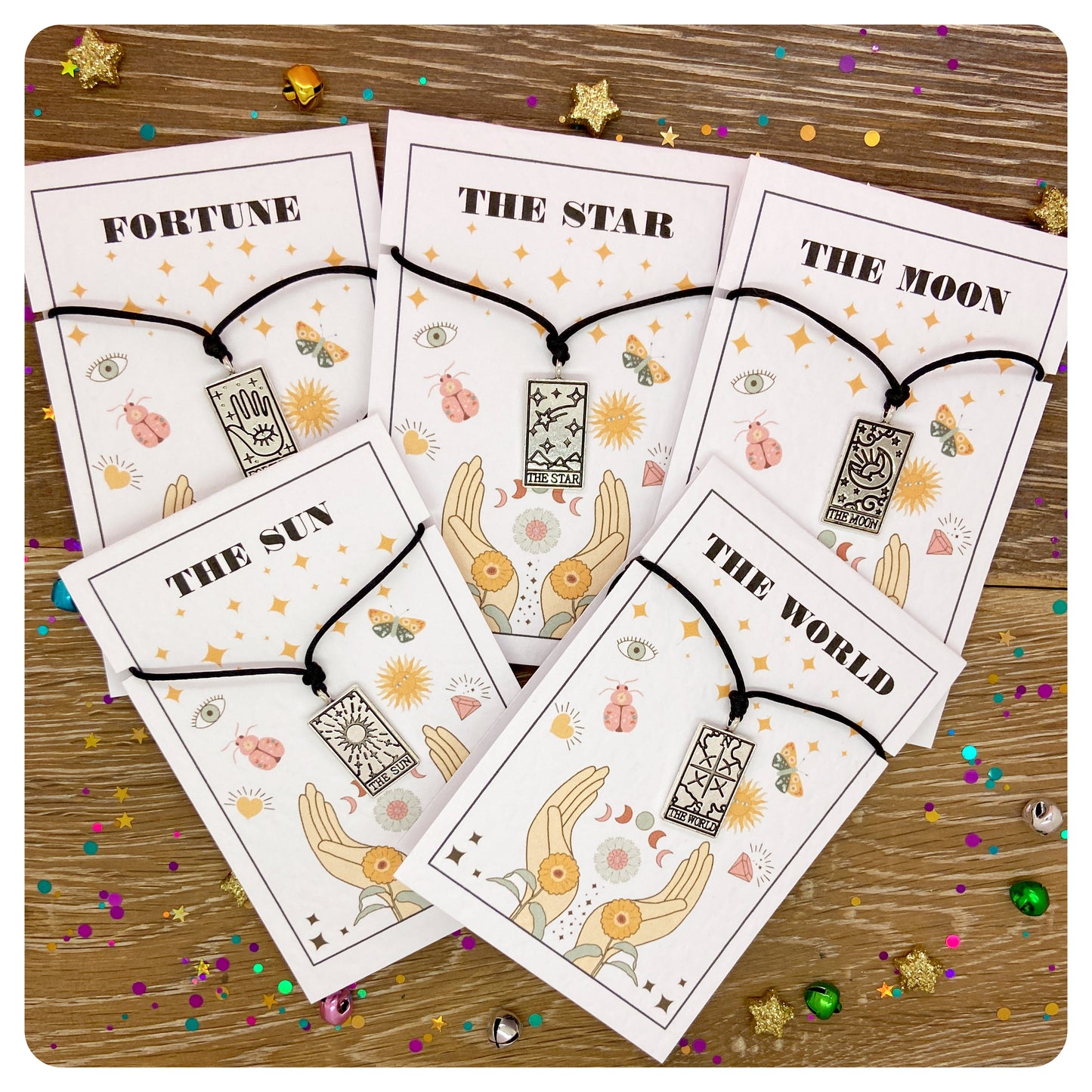 Personalised Tarot Card Necklace, Silver Festival Jewellery, Mystic Tarot Choker, Sun Moon Star Fortune World Tarot Pendant Necklace