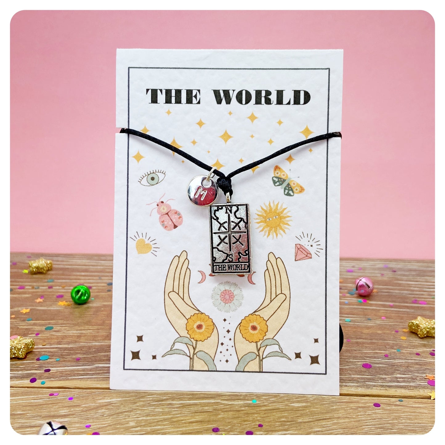 Personalised Tarot Card Necklace, Silver Festival Jewellery, Mystic Tarot Choker, Sun Moon Star Fortune World Tarot Pendant Necklace