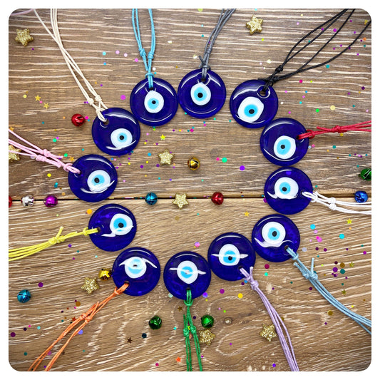 Glass Evil Eye Necklace, Handmade Turkish Eye Necklace, Long Protection Pendant Necklace, Adjustable Cord Nazar Necklace, Good Luck Pendant