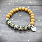 Personalised Dalmatian Jasper Wooden Beaded Stretch Bracelet, Mental Clarity & Tranquillity Crystal, Wood Essential Oil Yoga Bracelet