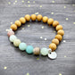Amazonite Crystal and Wooden Bead Stretch Bracelet, Calming Stress Crystal Beads, Elasticated Wooden Diffuser Bracelet