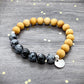 Snowflake Obsidian Wooden Beaded Bracelet, Balancing Crystal Jewellery, Personalised Crystal & Wood Diffuser Bracelet For Him Her
