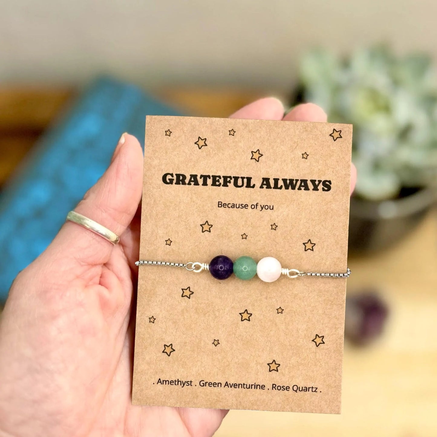 Personalised Thank You Wish Bracelet, Grateful Always Crystal Appreciation Gift, Coach Trainer Teacher Mentor Keepsake