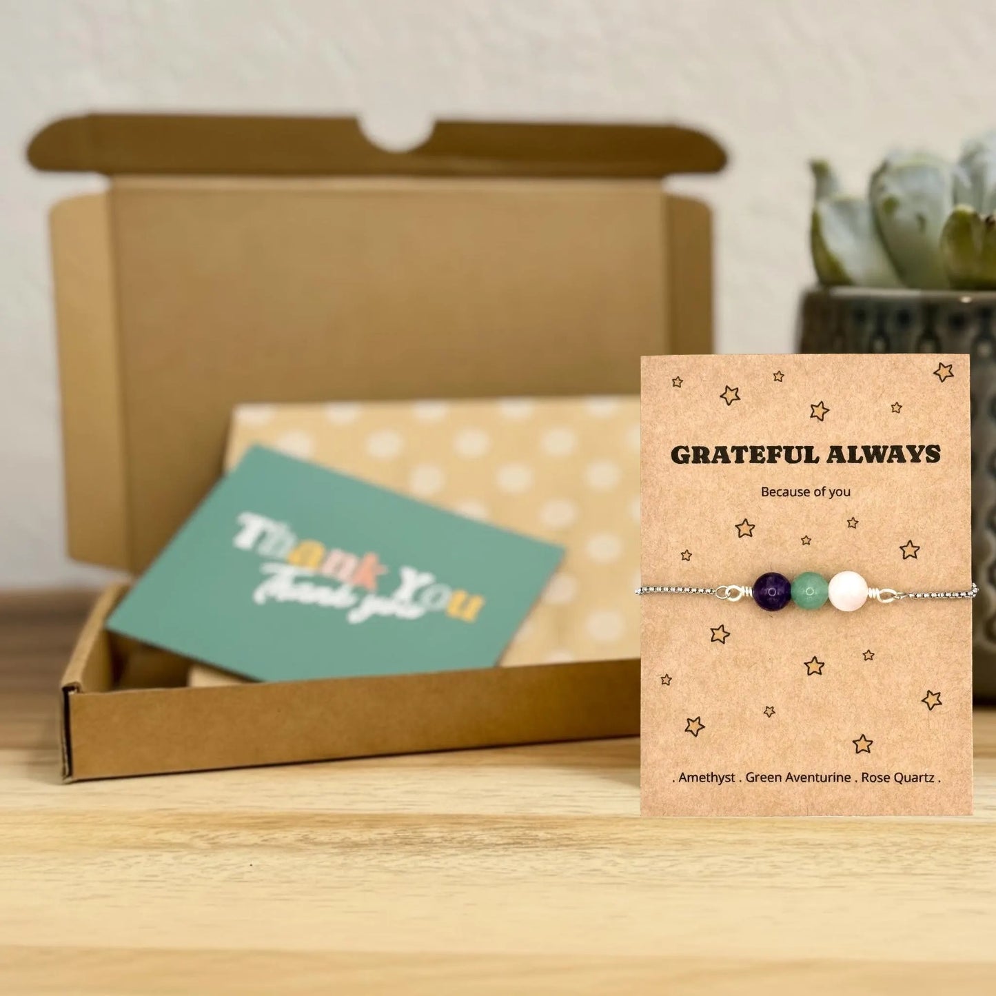 Personalised Thank You Wish Bracelet, Grateful Always Crystal Appreciation Gift, Coach Trainer Teacher Mentor Keepsake
