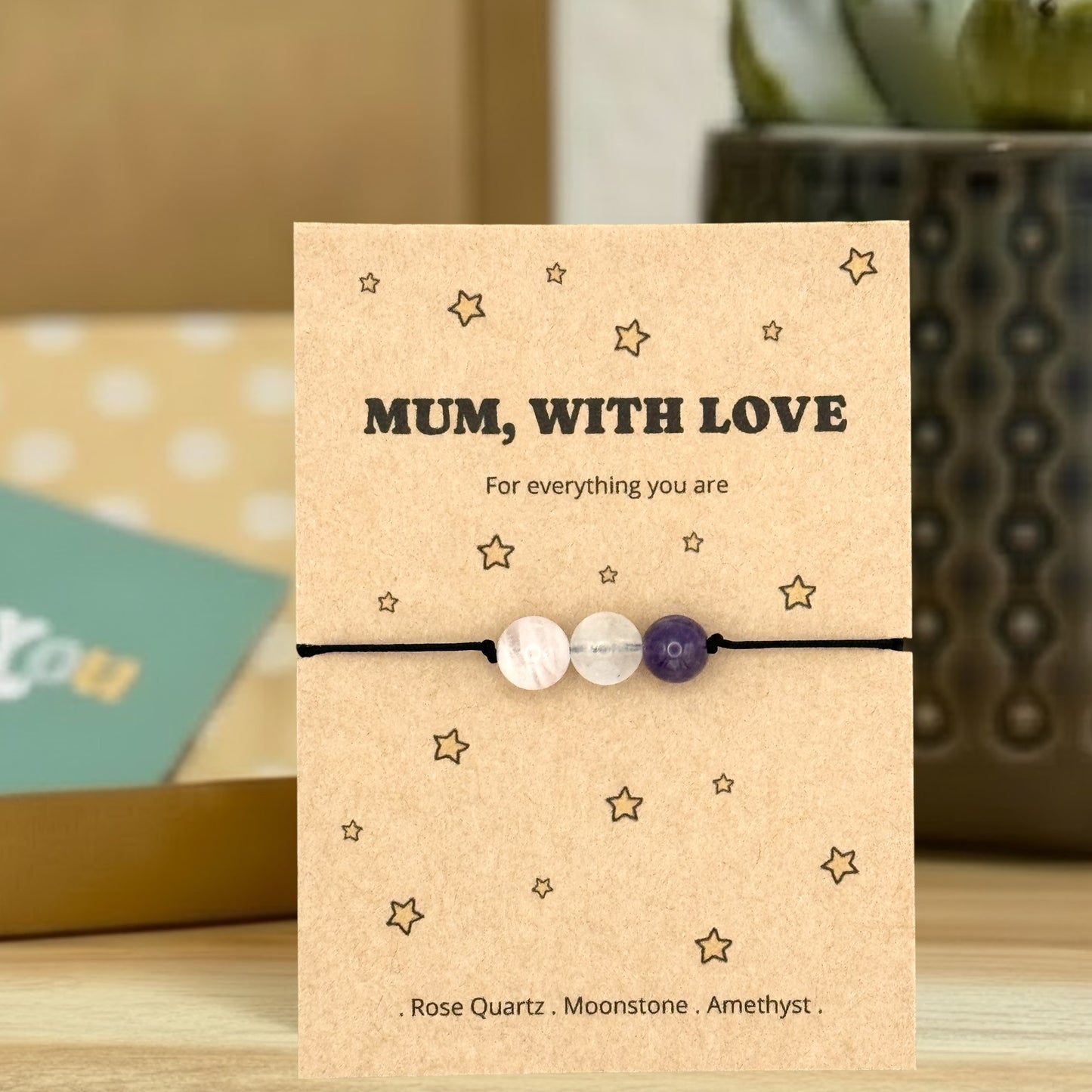 Personalised Mum Wish Bracelet, Love You Mum Gift, Mother’s Day Birthday Jewellery, Crystal Keepsake for Mum