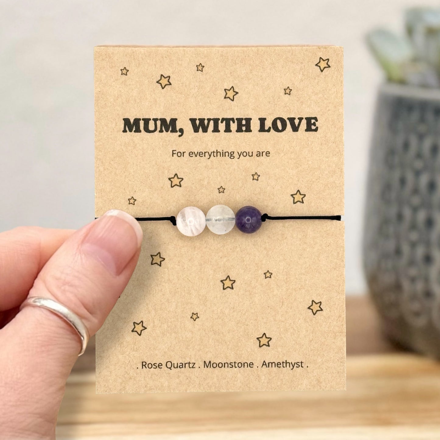 Personalised Mum Wish Bracelet, Love You Mum Gift, Mother’s Day Birthday Jewellery, Crystal Keepsake for Mum
