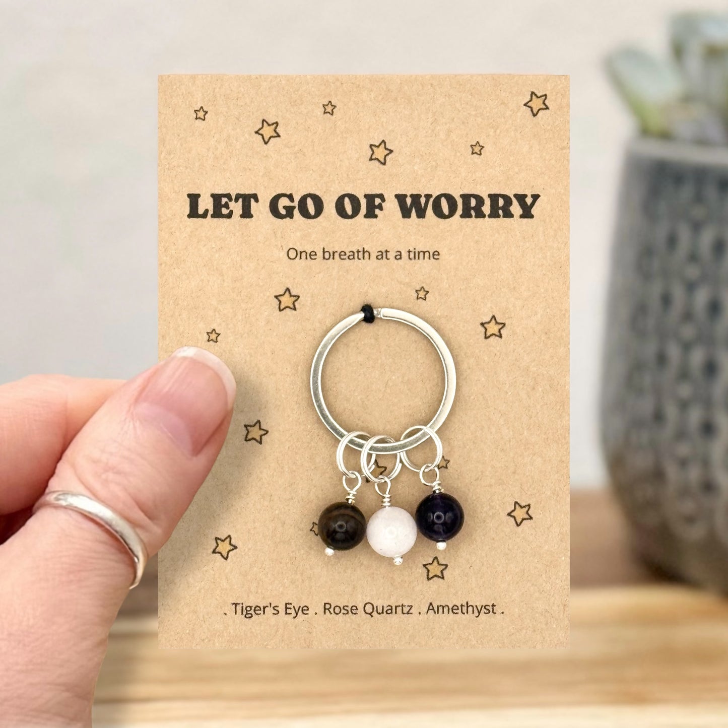 Personalised Calming Crystal Keyring, Anxiety Comfort Gift, Stress Support, Thinking Of You Keepsake, Letterbox Gift