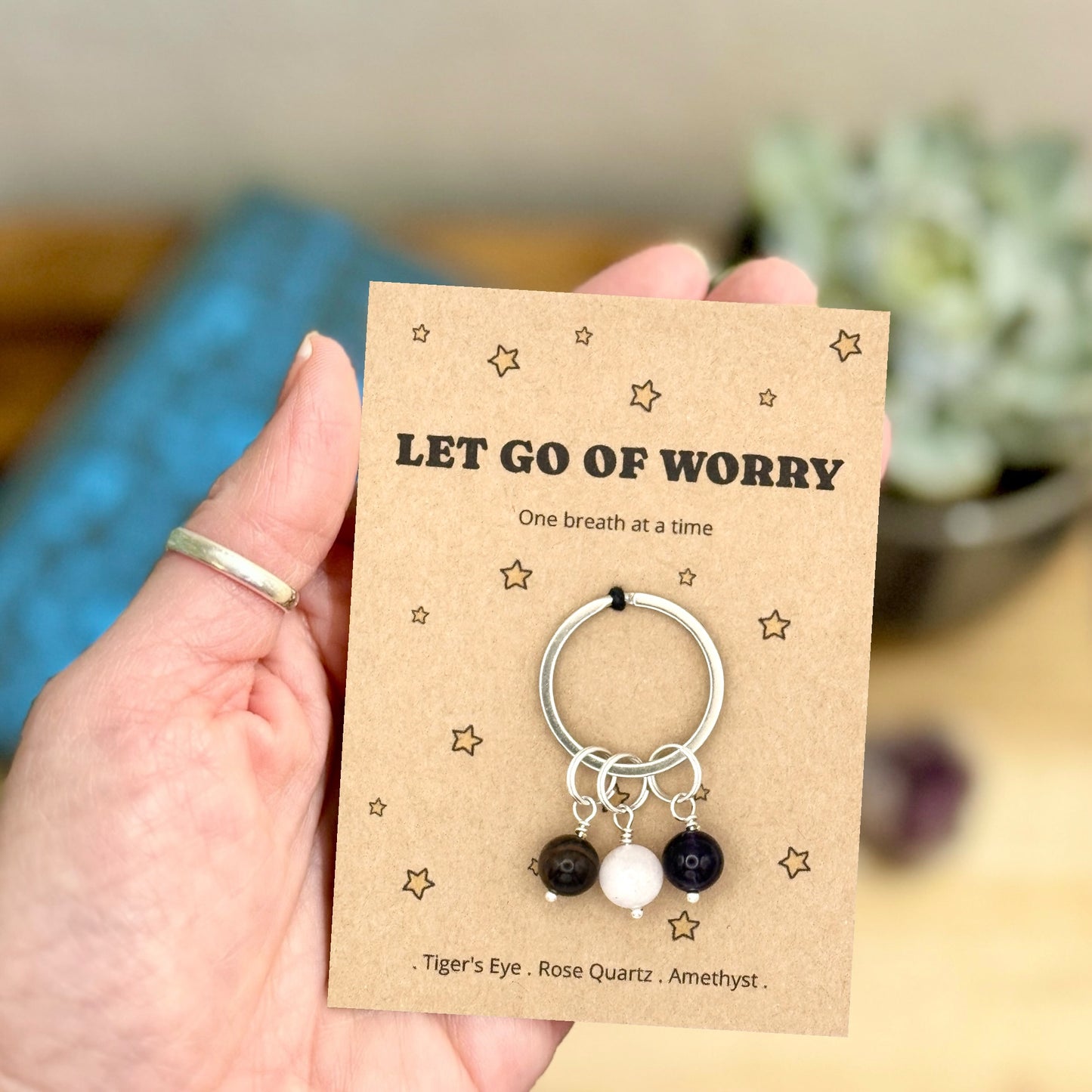 Personalised Calming Crystal Keyring, Anxiety Comfort Gift, Stress Support, Thinking Of You Keepsake, Letterbox Gift