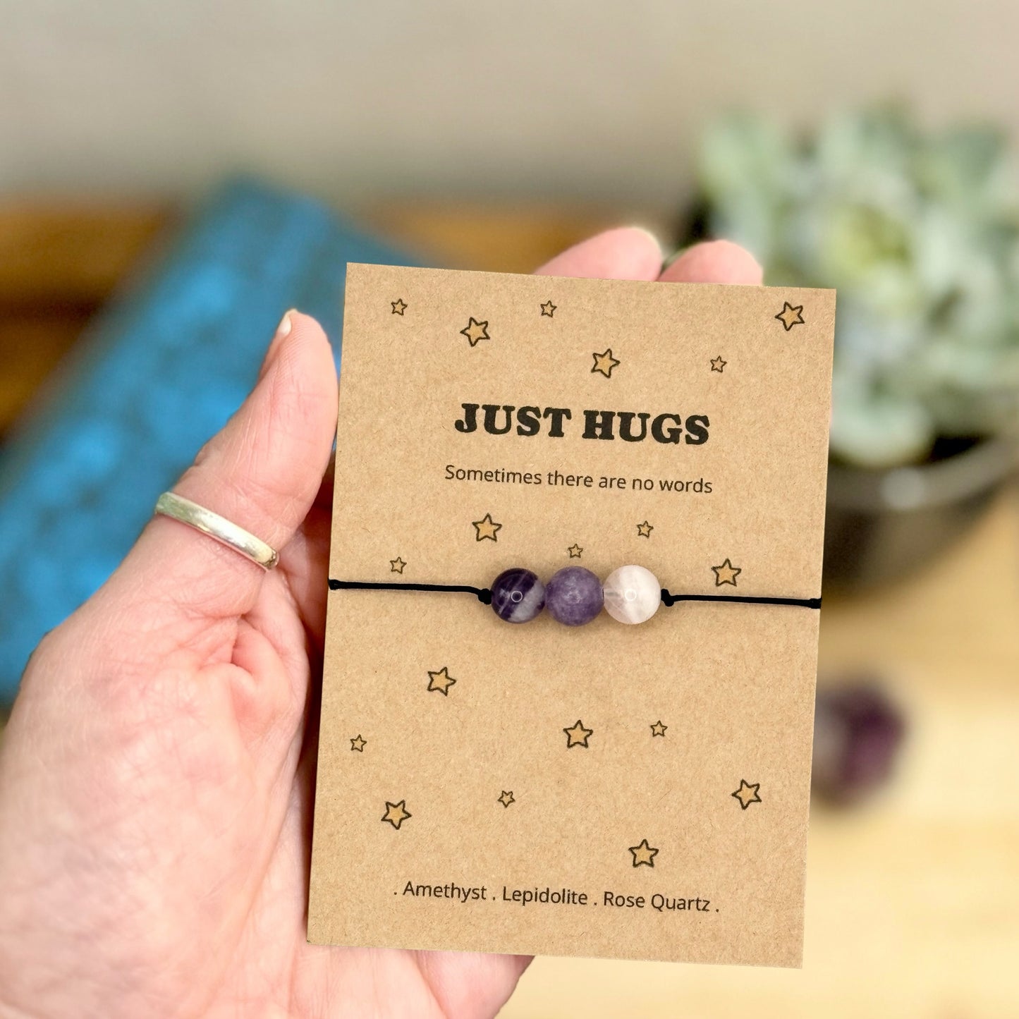 Personalised Just Hugs Crystal Bracelet Card, Thinking Of You Gift, Bereavement Support, Letterbox Comfort Gift