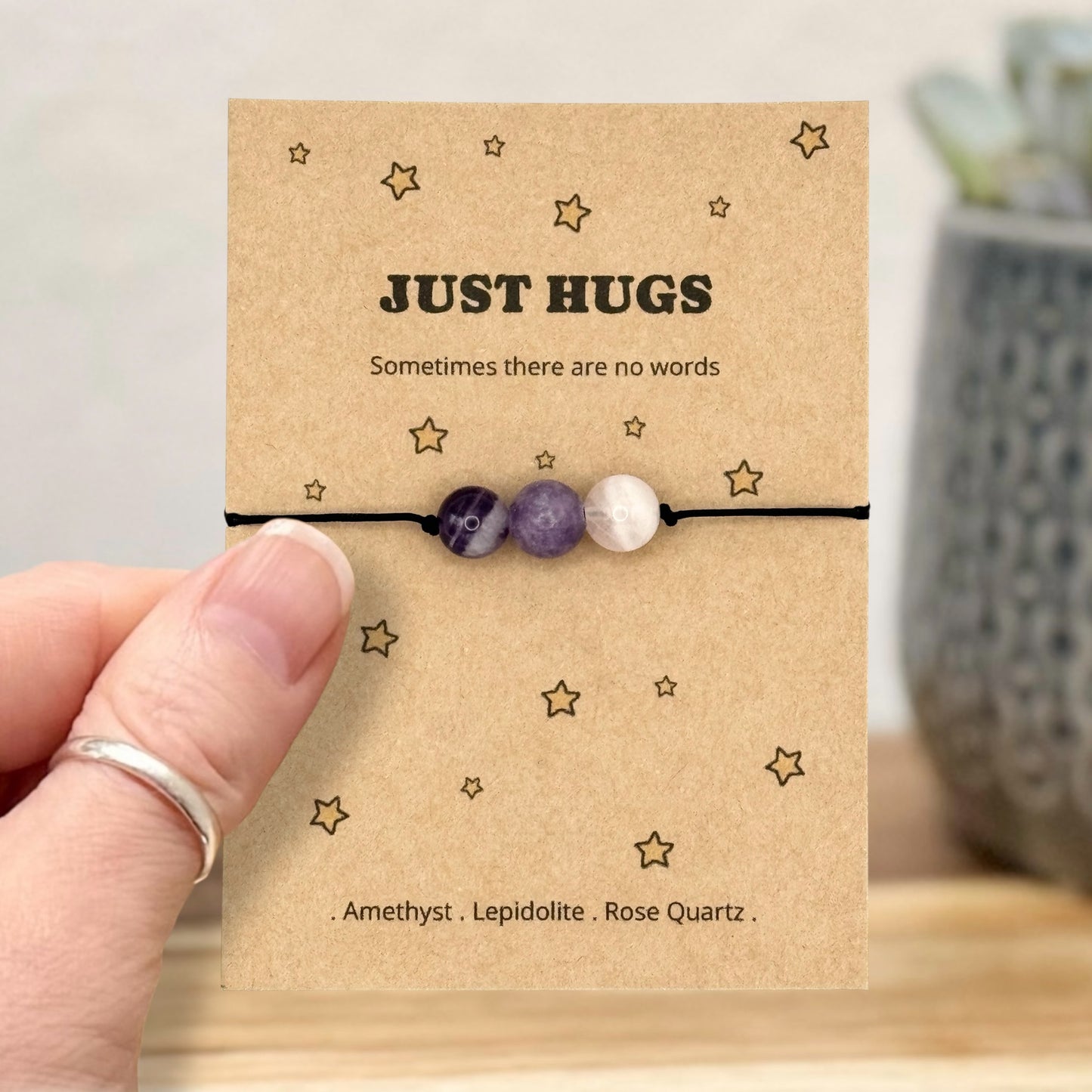 Personalised Just Hugs Crystal Bracelet Card, Thinking Of You Gift, Bereavement Support, Letterbox Comfort Gift