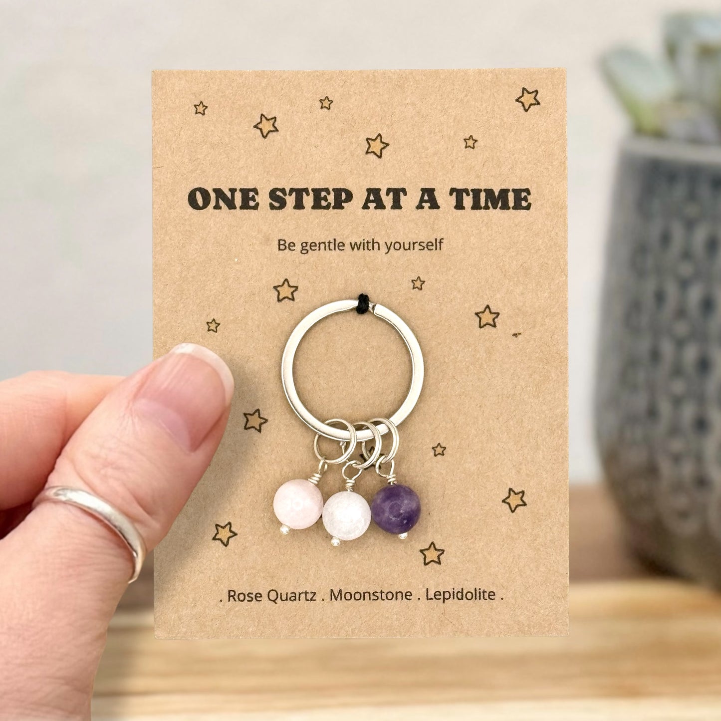 Personalised Emotional Support Gift, One Step at a Time Crystal Keyring, Thinking of You Keepsake for Anxiety and Stress
