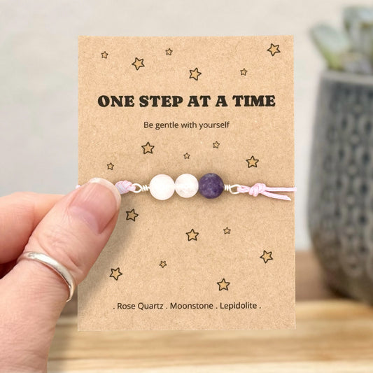 One Step at a Time Bracelet, Personalised Thinking of You Crystal Gift, Mental Health Bracelet for Anxiety and Stress
