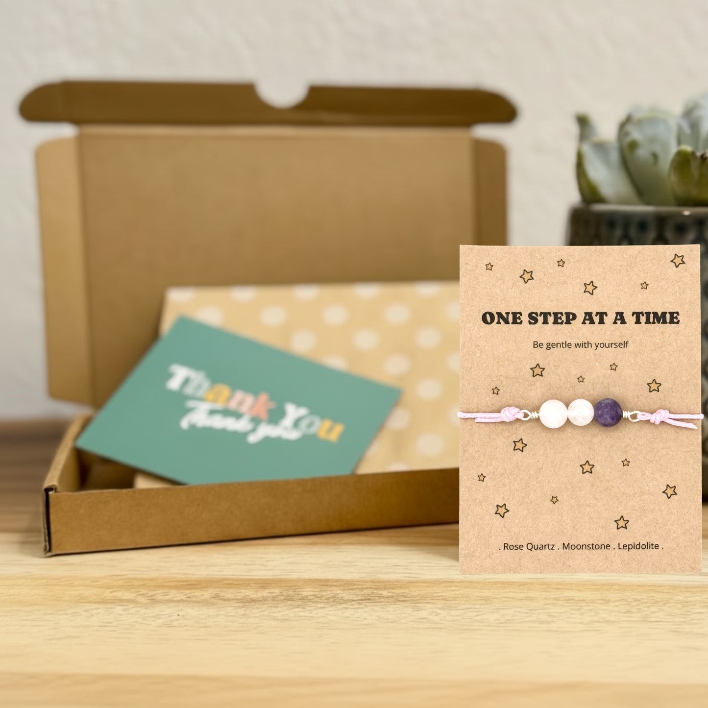 One Step at a Time Bracelet, Personalised Thinking of You Crystal Gift, Mental Health Bracelet for Anxiety and Stress