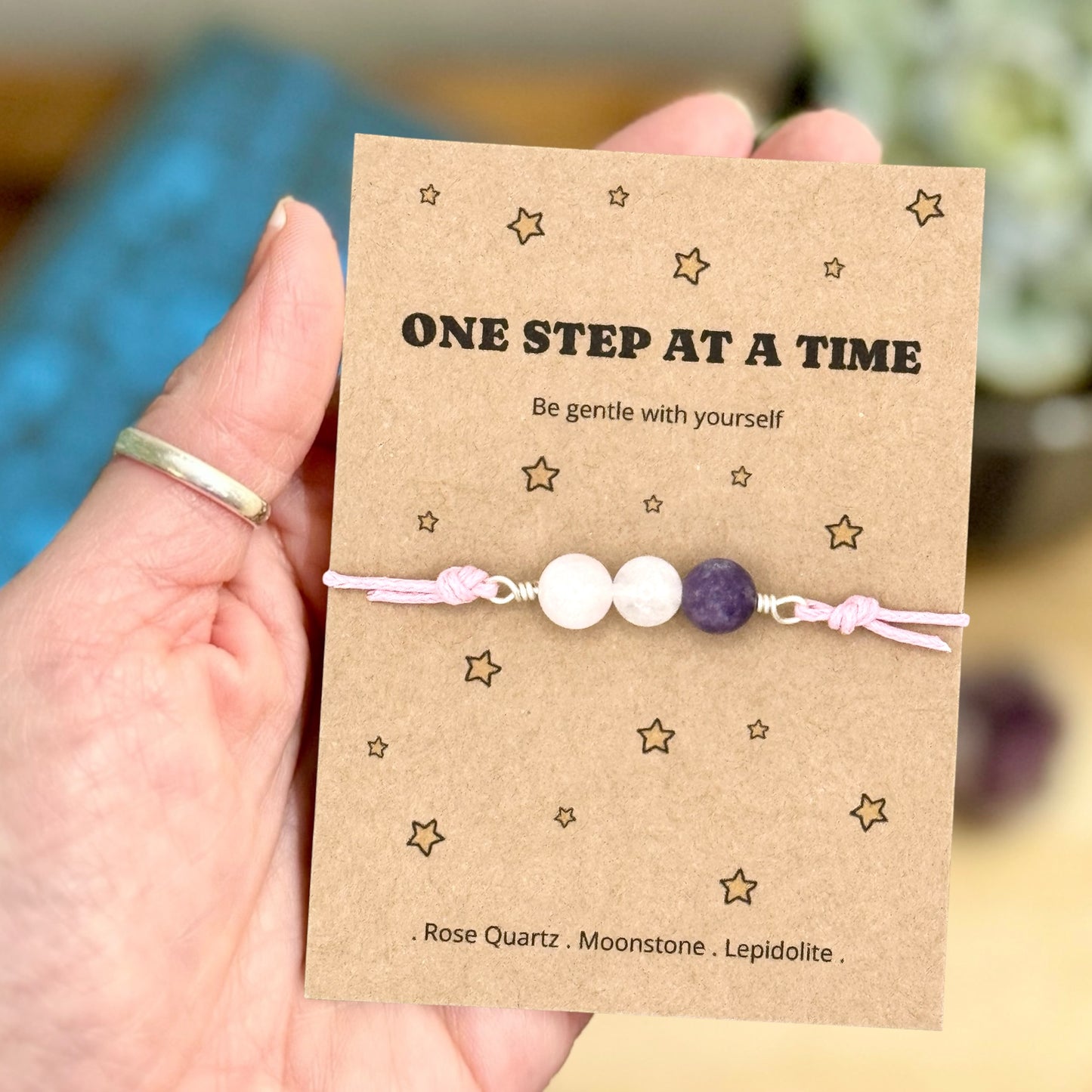 One Step at a Time Bracelet, Personalised Thinking of You Crystal Gift, Mental Health Bracelet for Anxiety and Stress