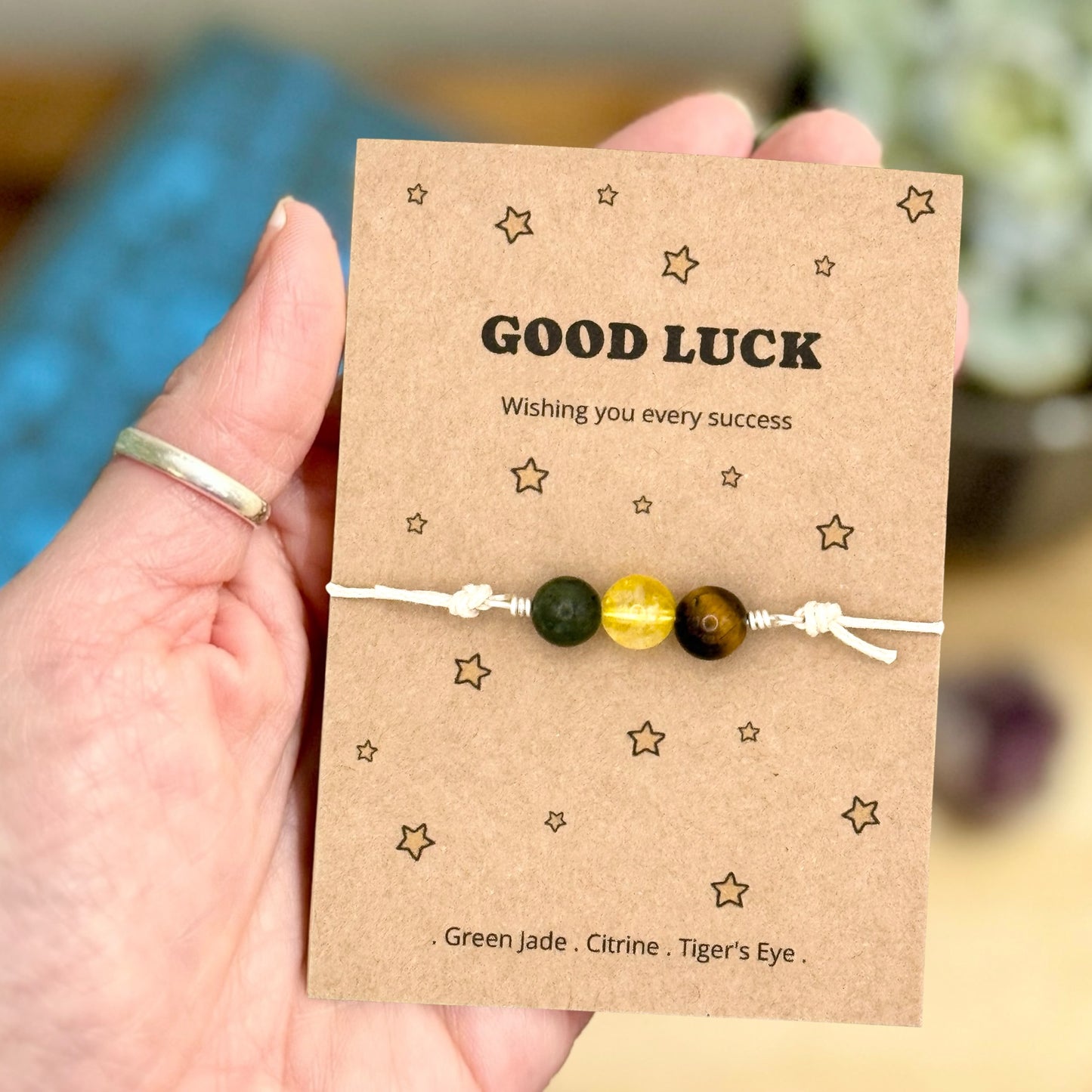 Personalised Good Luck Crystal Wish Bracelet, Meaningful Good Fortune Gift for Exams Driving Tests and New Jobs, Tie On Good Luck Keepsake for Her