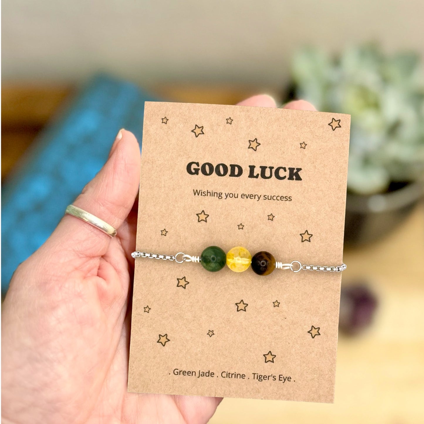 Personalised Good Luck Crystal Wish Bracelet, Meaningful Good Fortune Gift for Exams Driving Tests and New Jobs, Tie On Good Luck Keepsake for Her