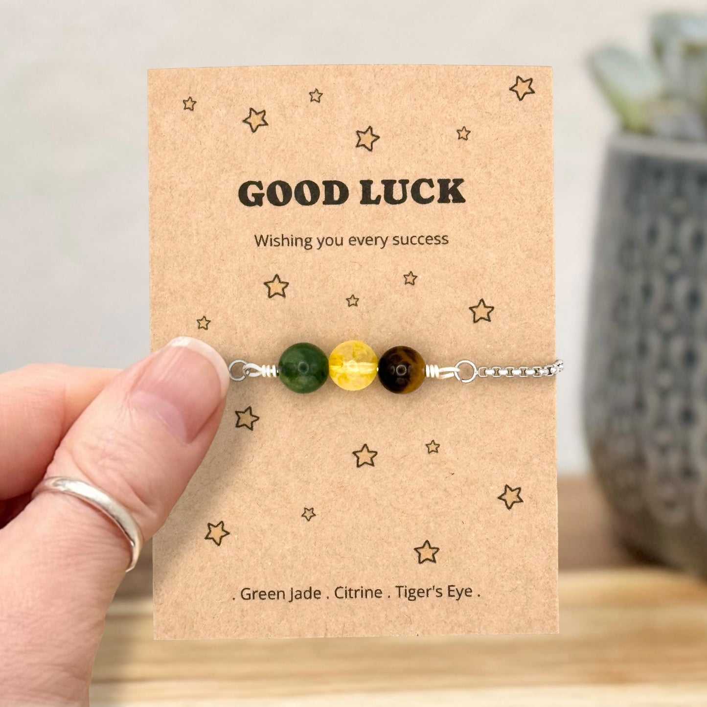 Personalised Good Luck Crystal Wish Bracelet, Meaningful Good Fortune Gift for Exams Driving Tests and New Jobs, Tie On Good Luck Keepsake for Her