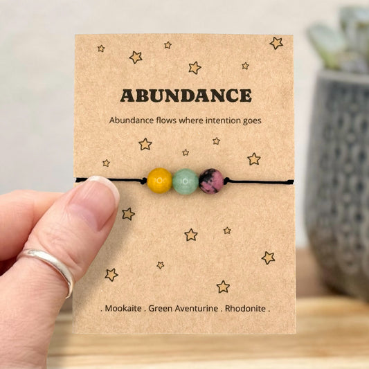 Manifestation Gift, Personalised Abundance Crystal Bracelet or Anklet, Abundance Flows Where Intention Goes Keepsake, Law of Attraction and Positive Intentions Gift