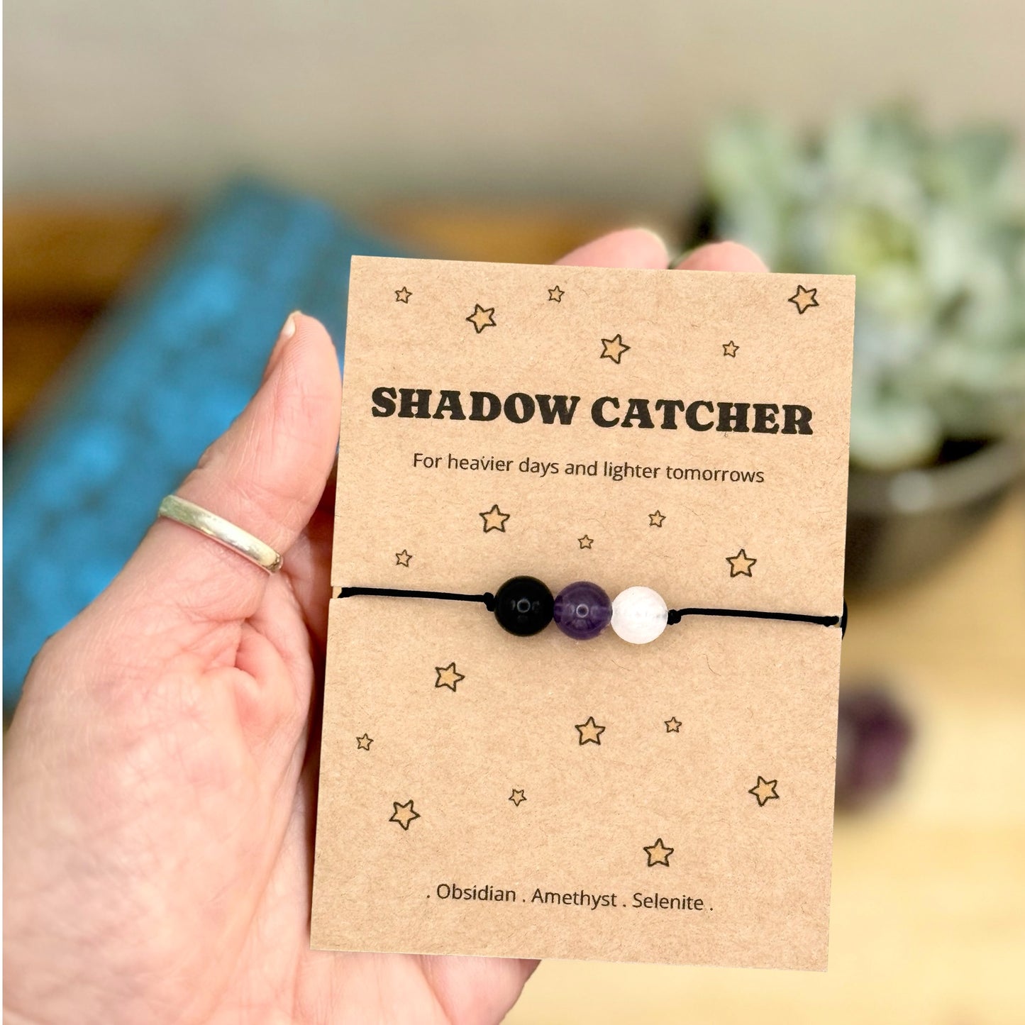 Gift for Someone Going Through a Hard Time, Shadow Catcher Personalised Crystal Bracelet or Anklet, Empath Protection and Negative Energy Grounding Keepsake