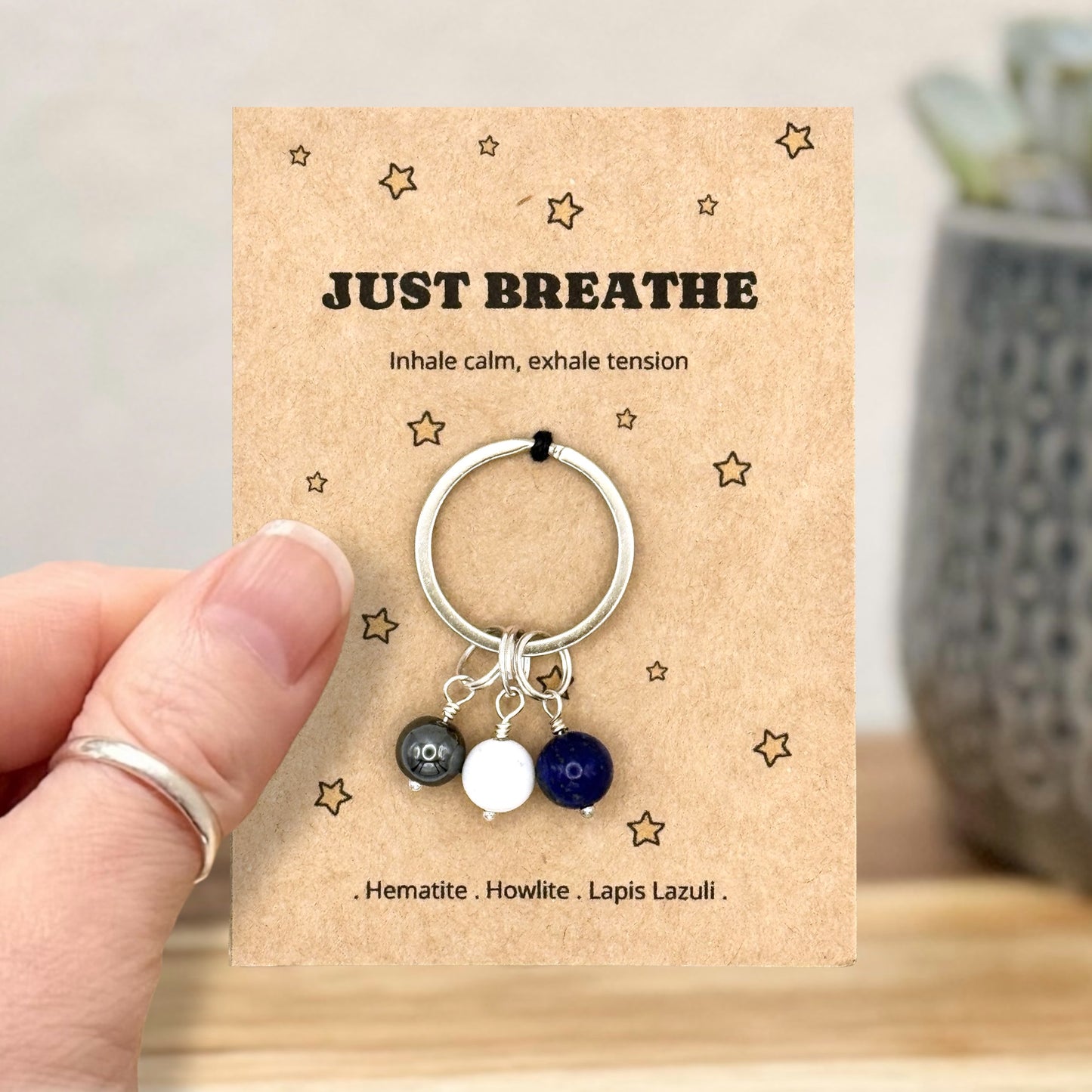 Work Stress Crystal Keyring – Just Breathe Encouragement Gift