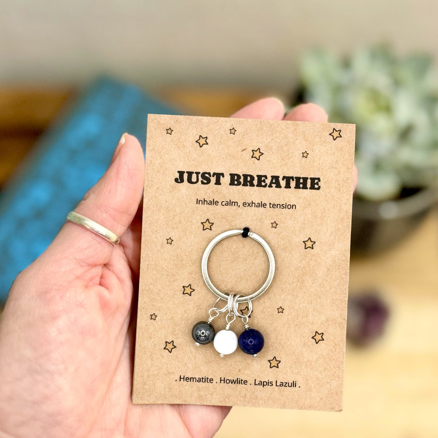 Work Stress Crystal Keyring – Just Breathe Encouragement Gift
