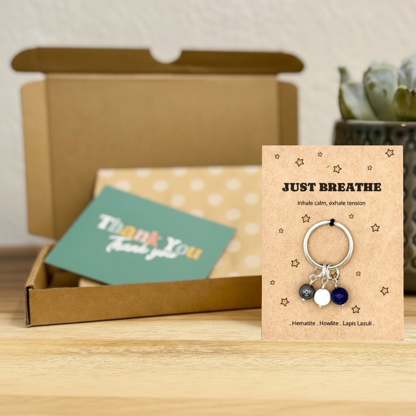 Work Stress Crystal Keyring – Just Breathe Encouragement Gift