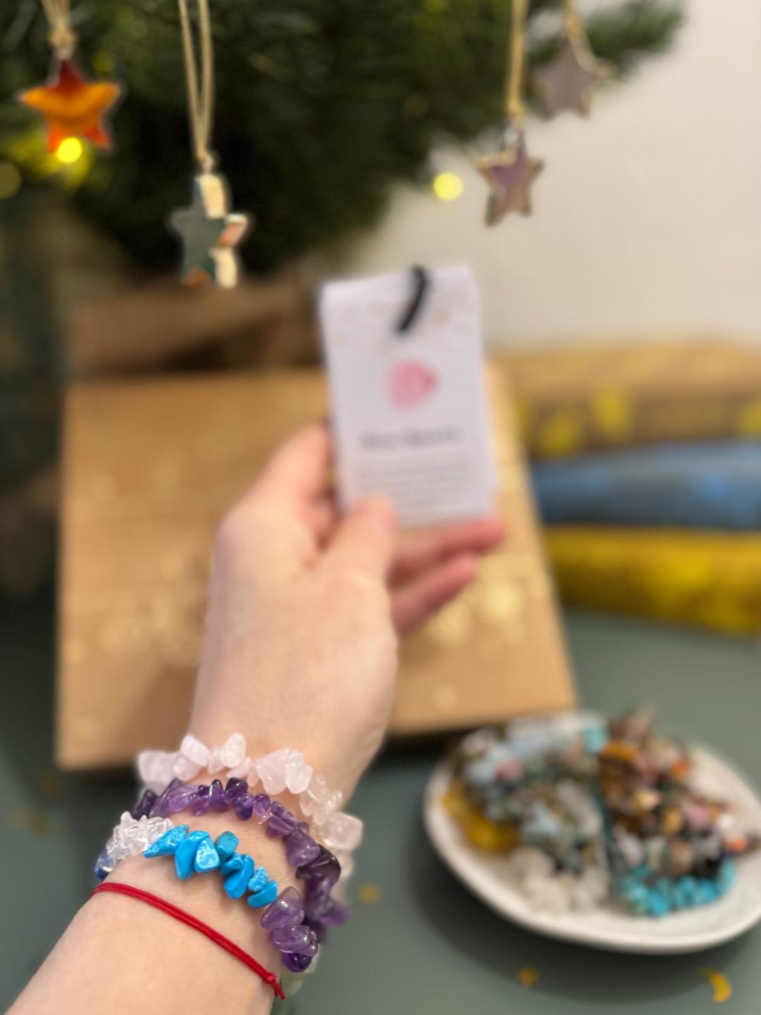 Christmas Crystal Bracelet Advent Calendar, 12 Days of Crystal Chip Bracelets, Gemstone Lover Christmas Gift