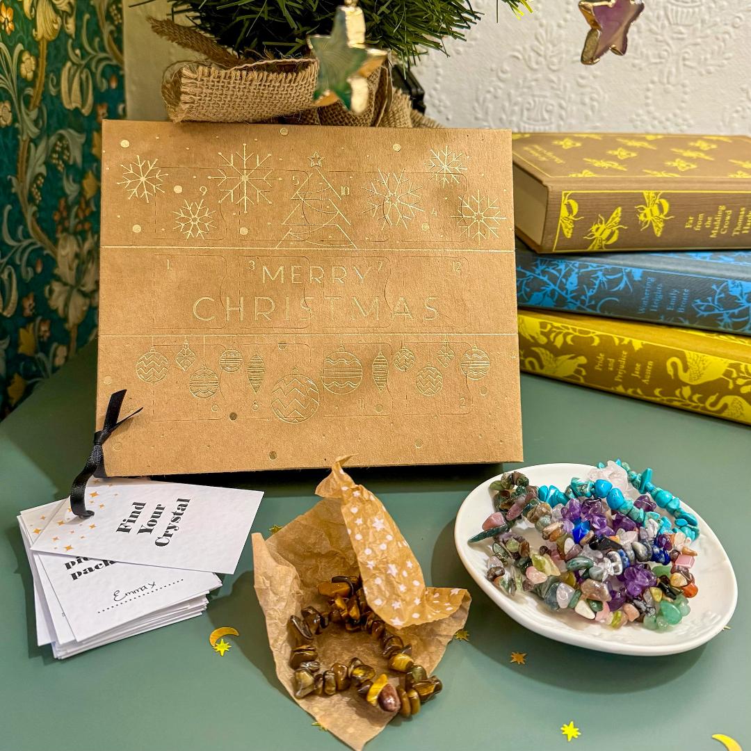 Christmas Crystal Bracelet Advent Calendar, 12 Days of Crystal Chip Bracelets, Gemstone Lover Christmas Gift