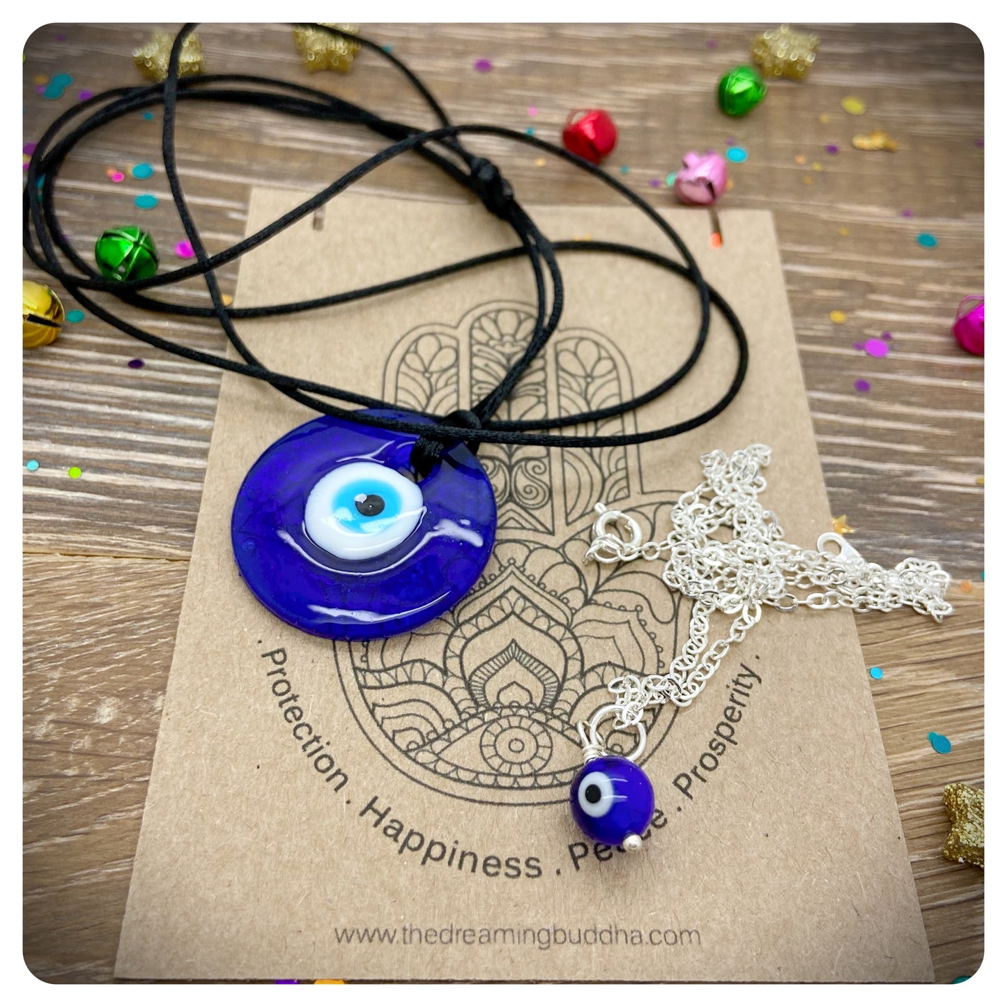 2 Glass Evil Eye Layered Necklaces, Nazar Pendant Bead Necklace Set, Evil Eye Delicate Necklace & Pendant, Protection Jewellery