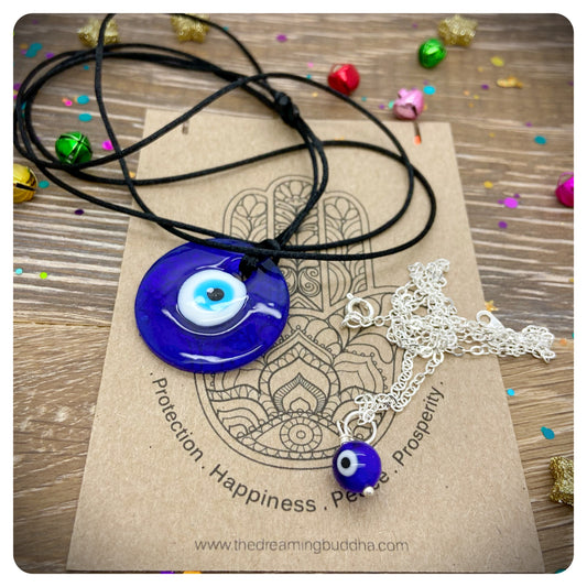 2 Glass Evil Eye Layered Necklaces, Nazar Pendant Bead Necklace Set, Evil Eye Delicate Necklace & Pendant, Protection Jewellery