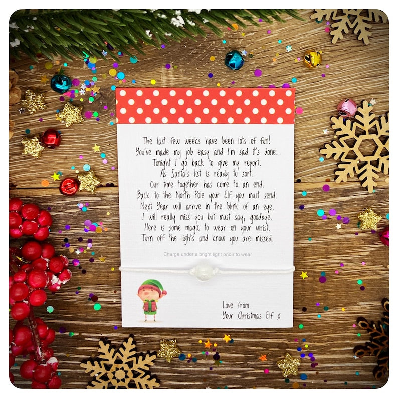 Elf Leaving Card, Magical Elf Leaving Wish Bracelet, Glow in the Dark Elf Gift, Elf Last Night Letter, Elf Leaving Gift