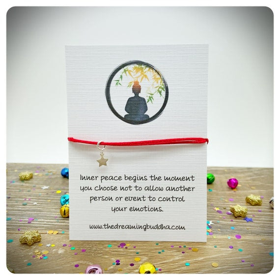 Inner Peace Bracelet, Buddha Friendship Bracelet, Enlightenment Gift, Healing Quote Card
