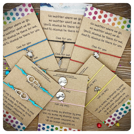 No Matter Where No Matter What Card, Animal Lover Pinky Promise Handcuff Heart Angel Wing Matching BFF Couples Bracelets, Sentimental Gift