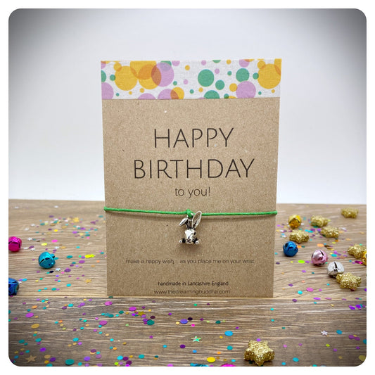 Happy Birthday Wish Bracelet, Personalised Birthday Bracelet, Happy Birthday Gift Card, Postal Birthday Present, Birthday Rabbit Gift