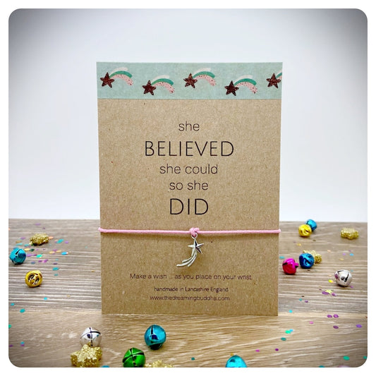 She Believed Wish Bracelet, Inspirational Friendship Bracelet, Belief Gift Card