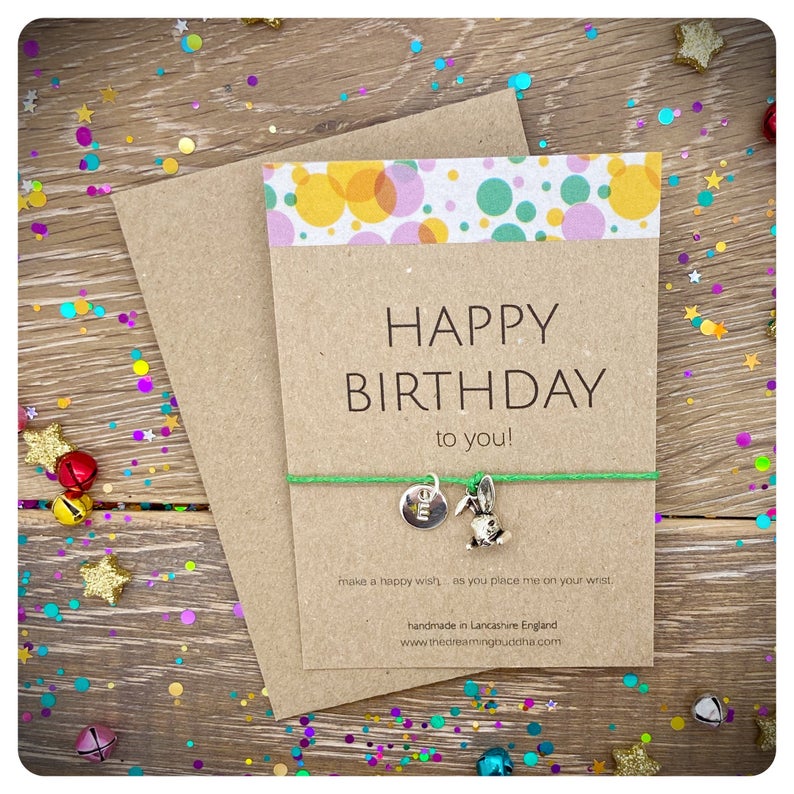 Happy Birthday Wish Bracelet, Personalised Birthday Bracelet, Happy Birthday Gift Card, Postal Birthday Present, Birthday Rabbit Gift