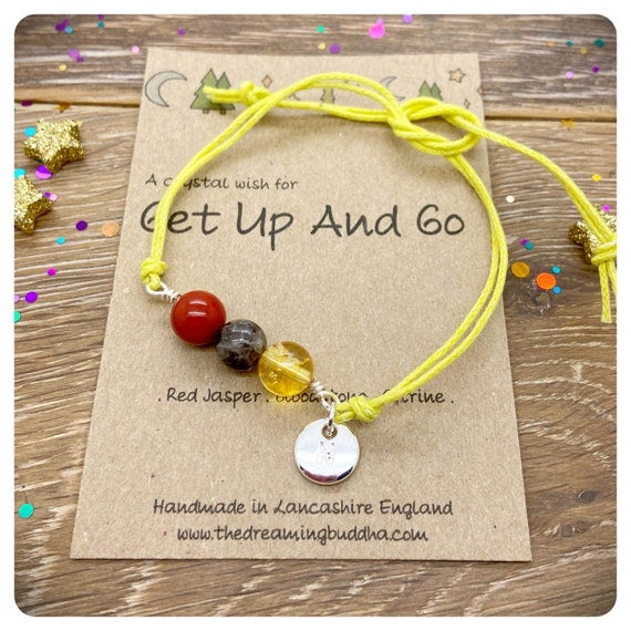 Motivational Get Up and Go Bracelet, Personalised Crystal Beaded Bracelet, Don’t Give Up Jewellery, Keep Going Gemstone Gift