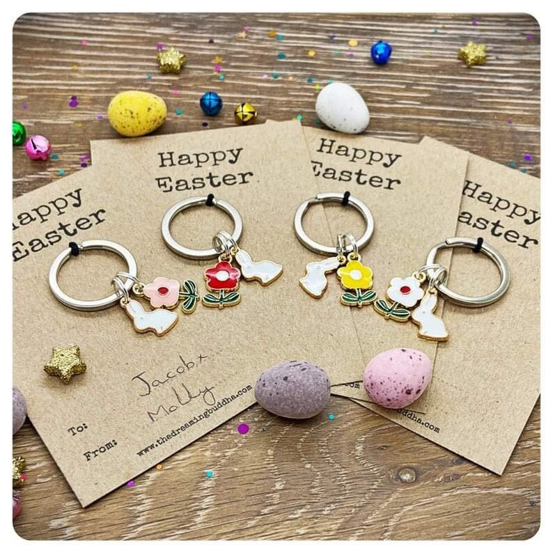 Pack Of Four Easter Keyrings, Bulk Easter Gifts for Friends and Family, Easter Keychains for Boys and Girls