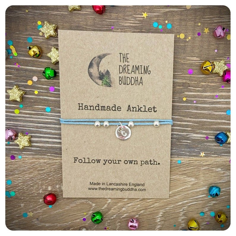 Handmade Initial Anklet, Personalised Letter Ankle Bracelet, Adjustable Cord Anklet