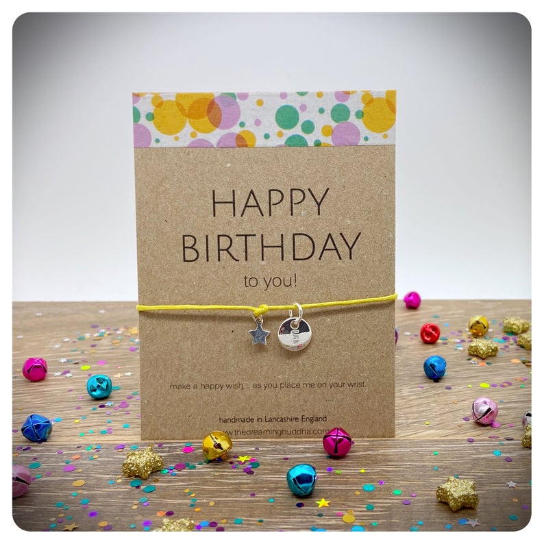 Happy Birthday 925 Silver Wish Bracelet, Happy Birthday Gift Card, Postal Birthday Gift, Personalised Birthday Bracelet, Star Birthday Card