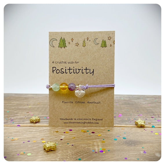 Positivity Wish Bracelet, Positive Crystals, Healing Well Being Bracelet, Gemstones For Happiness, Mental Health Gift, Healing Support Gems