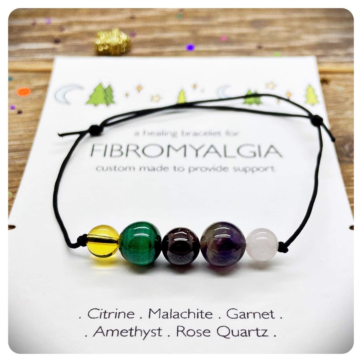 Fibromyalgia Adjustable Gemstone Bracelet, Fibro Warrior Gift, Healing Energy Crystals