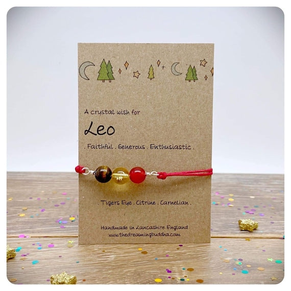 Leo Zodiac Crystal Bracelet, Horoscope Gift, Astrology Birthstone Anklet, Personalised Star Sign Gift, Personalised Leo Birthday Card