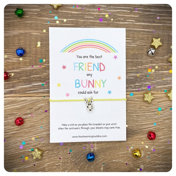 Cute Best Friend Wish Bracelet, Friendship Bunny Card, Birthday Christmas Present For School Friend