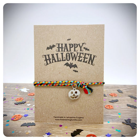 Halloween Pumpkin Friendship Bracelet, Simple Braided Jewellery, Plaited Woven String Gift