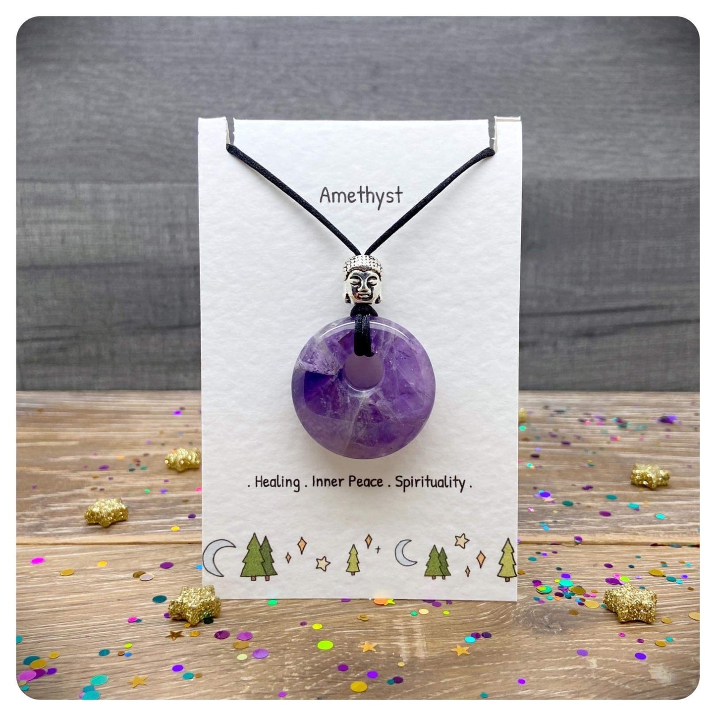 Amethyst Donut Pendant Necklace, Long Adjustable Necklace, Inner Peace Birthday Gift