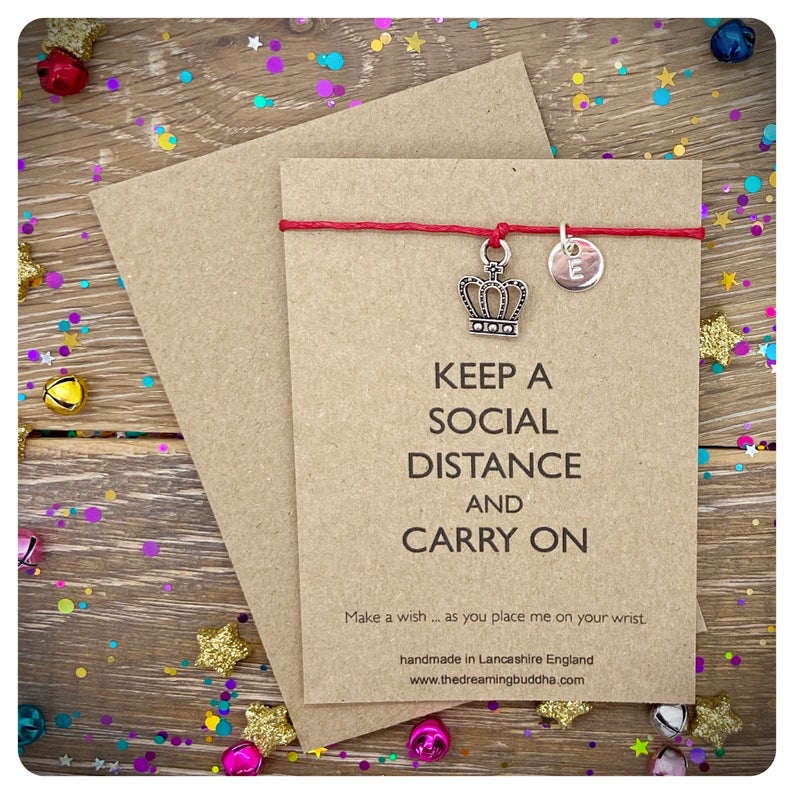 Socially Distanced Wish Bracelet, Keep Calm & Carry On Gift, British Pandemic Gift, Social Distance Christmas Gift, Keep Calm Friendship