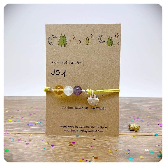 Gemstone For Joy Bracelet, Hand wrapped Crystal Bead Bracelet for Joy, Choose Your Own Cord Colour, Personalised Gemstone Anklet